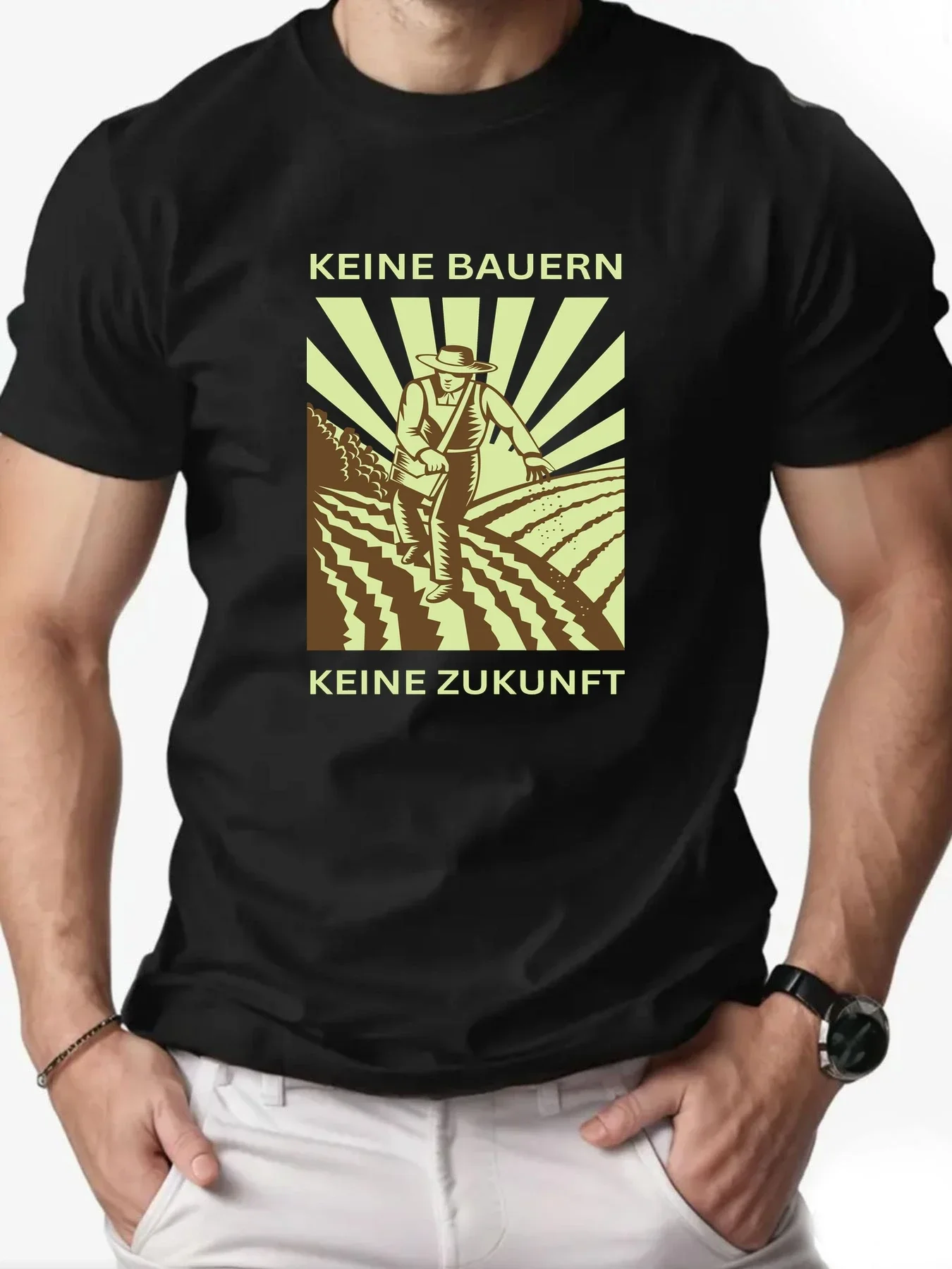 

Summer men's T-shirt 100% pure cotton KEINE BAUERN KEINE ZUKUNFT English letter printed round-neck short-sleeved casual T-shirt