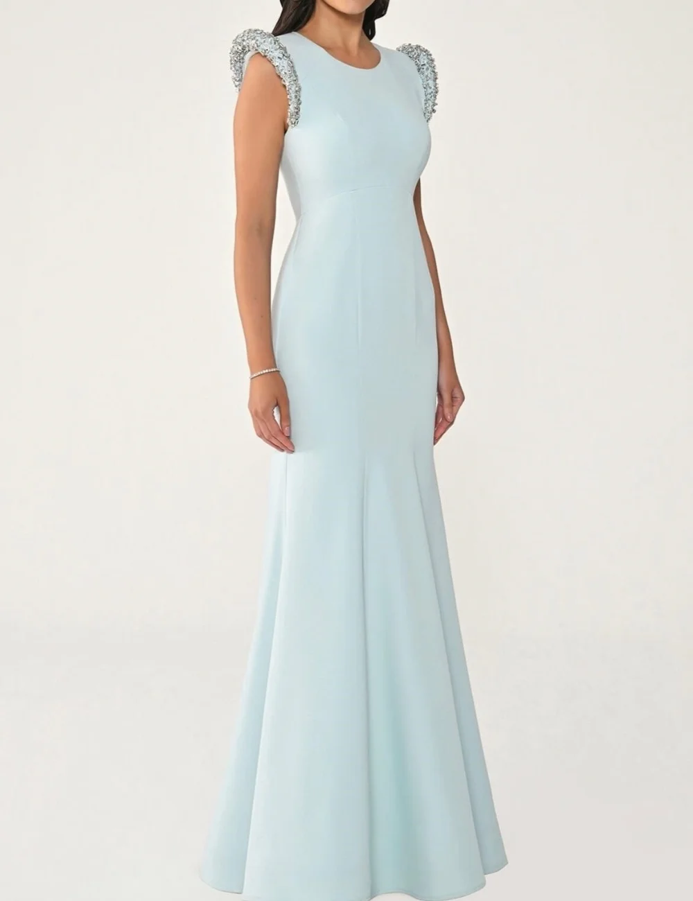 

Customized Fashion Sizes Available Jersey Pleat Beading Sequined Mermaid Scoop Neck Floor-Length for Woman Evening Dresses