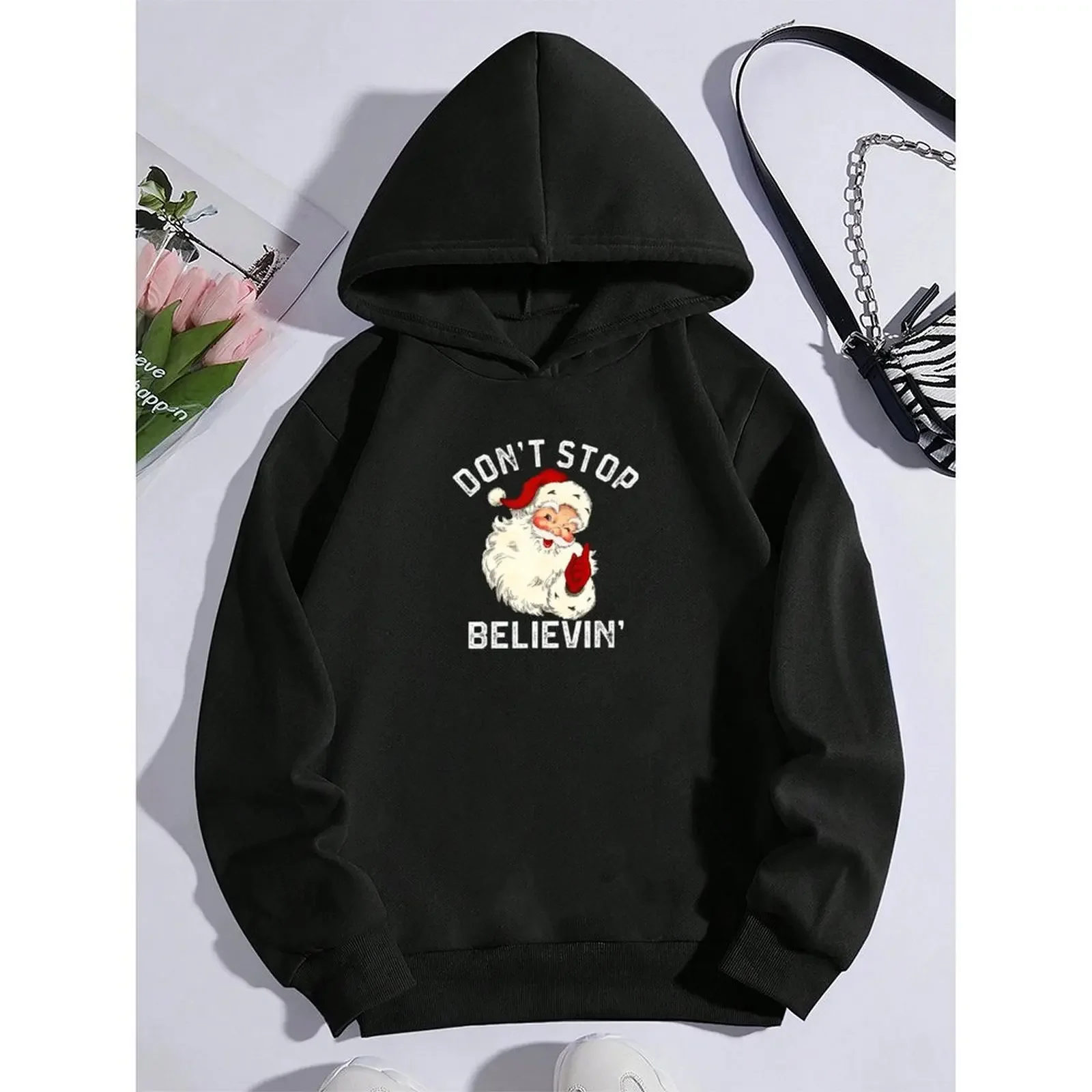 سترة نسائية بغطاء للرأس بلوزات شتوية مخملية غير رسمية مطلية بالرش مطبوعة ملونة بأكمام طويلة بلوفرات ملابس نسائية للخريف #5