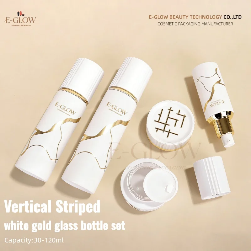 【Logotipo Personalizado】1 Pieza, Envase Cosmético con Estampado en Caliente, Juego de Botellas de Vidrio Vacías Redondas de 100 ml, 40 ml, 50 g para el Cuidado de la Piel