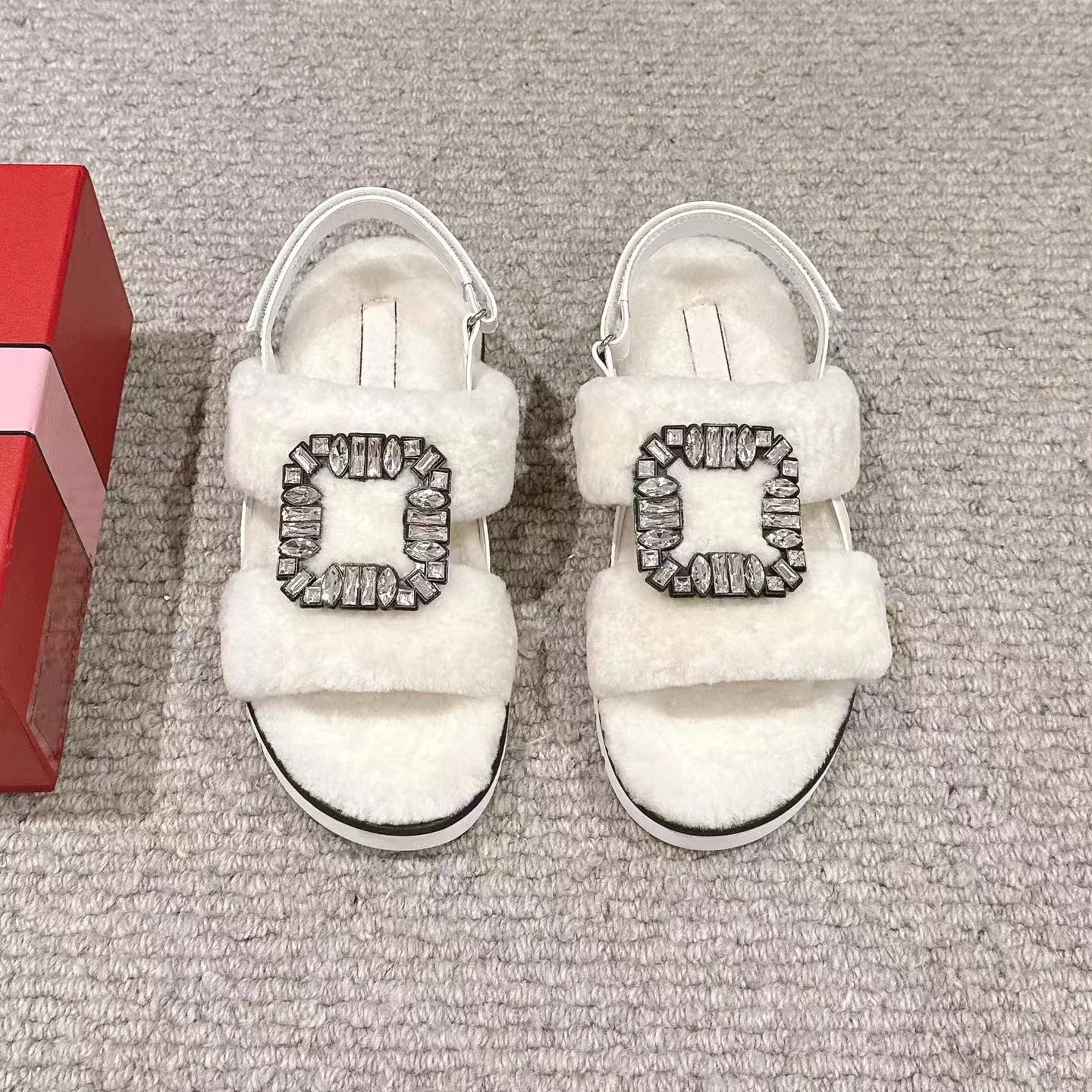 Women Shoes Spring Autumn Home Cotton Sandals Ladies Open Toe Indoor Slides New Rabbit Fur Inside Flats Sandals Soft Warm Wool