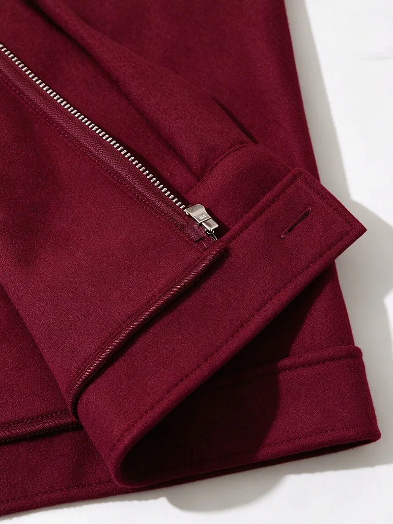 Herrenjacke aus gebürstetem Polyester, Reversjacke mit Knopfleiste/Reißverschluss und Tasche, bequeme, lässige Herbst- und Winterjacke für Büro und Business – Detail 22