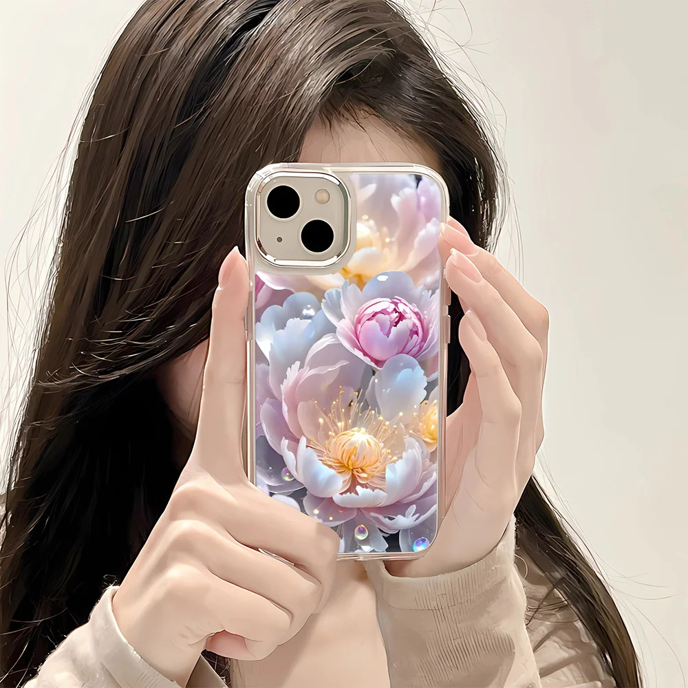 

Прозрачный чехол Colorful Flower Buds для iPhone 16 16E 15 14 Plus 12 11 13 Pro Max XR XS 7 8 Plus, мягкий чехол с металлическим кольцом для объектива