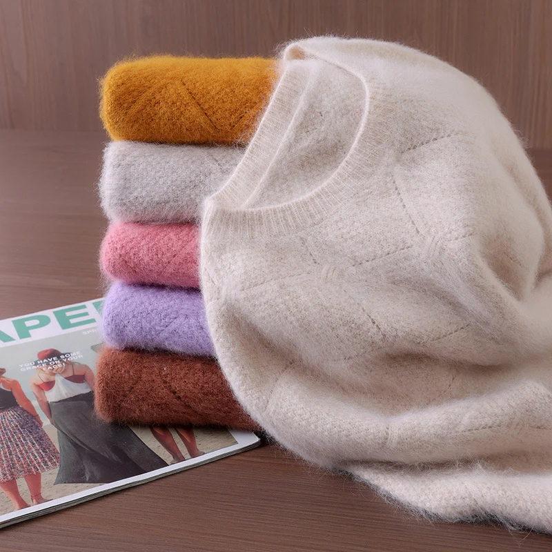 

Autumn And Winter New Ladies Round Neck Mink Cashmere Sweater Loose Sweater Thick Warm Top Knit Bottoming Shirt