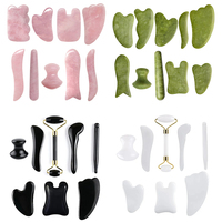 Natural Stone Guasha Board Set Rose Quartz Obsidian Stone Jade Massager Gouache Scraper Facial Lift Acupuncture Skin Care Tools