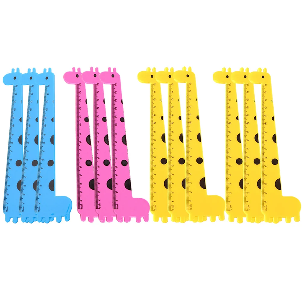 12Pcs Portable Giraffe Straight Rulers Creative Cartoon Design Measuring Tools School Office Supplies Plastic Rulers