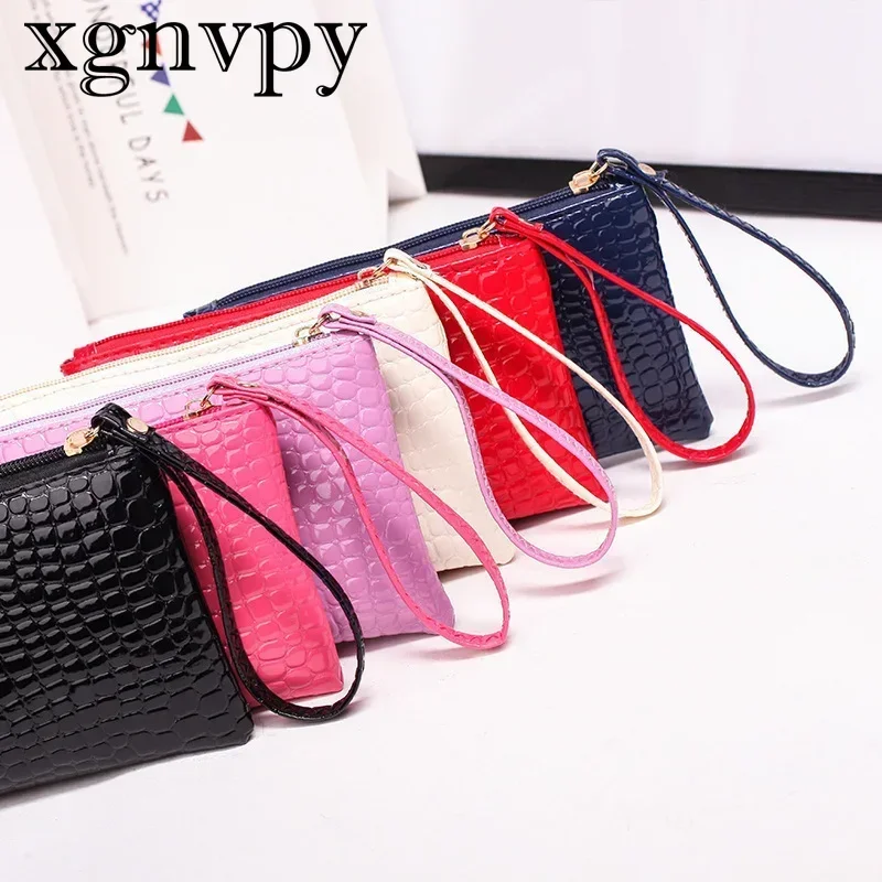 Xgnvpy-cartera de mano de PU para mujer, cartera elegante de grano de lichi, bolsillo para teléfono, muñequera, tarjetero de crédito