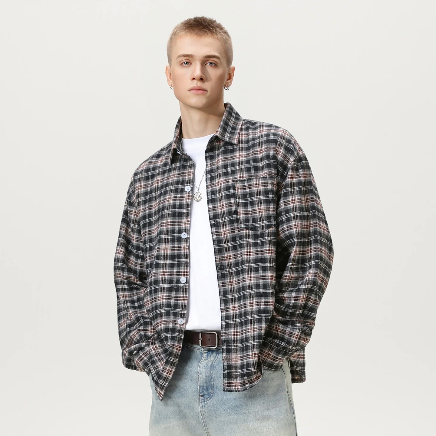 

TFETTERS 2026 spring autumn American style Plaid men shirt Long Sleeve Pocket design Loose Comfortable Versatile Couple Shirts