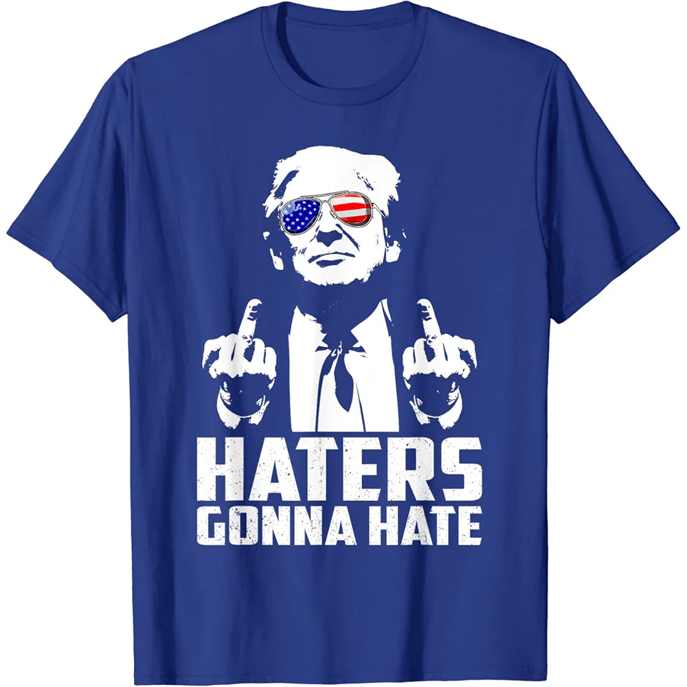 Funny Haters Gonna Hate T-shirt Donald Trump Middle Finger Graphic T Shirts for Mens Clothing Casual Polyester Tee Shirt Women