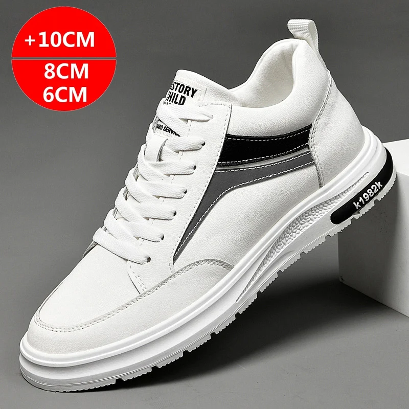 Elevator Shoes Men Heightening Shoes Genuine Leather Height Increase 6-8-10cm Lifting Man Height Increasing Mens Casual Sneakers