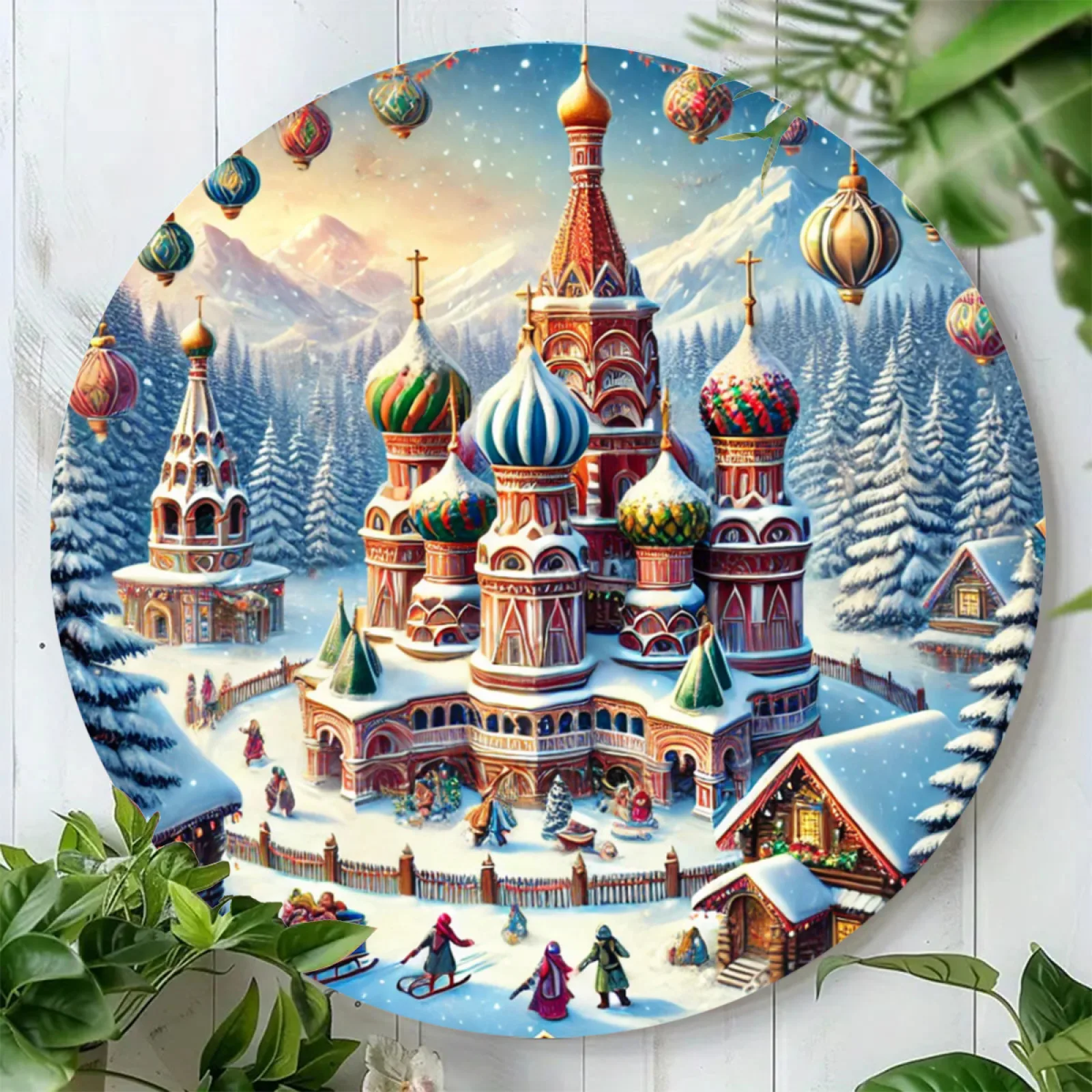 Raumdekoration, 1 Stück, traditionelle russische Kathedrale, runde Aluminium-Wandkunst, 7,8 x 7,8 Zoll, langlebiges Metallschild, wasserdicht und rostfrei, einfach