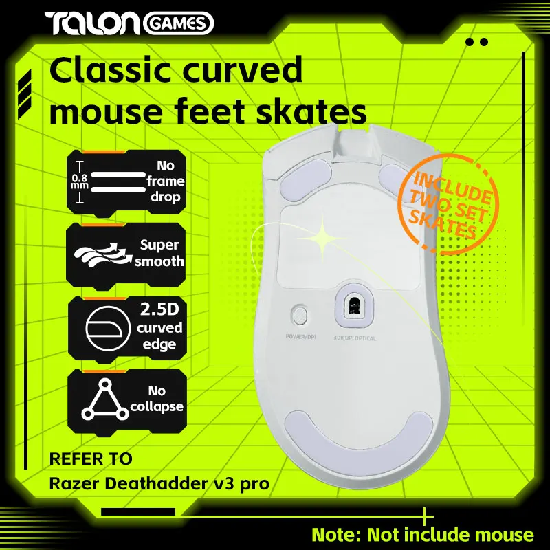 TALONGAMES-Luz cinza personalizada borda curva mouse pés, patins para Razer DeathAdder V3 Pro, substituição dos pés do mouse, 2 conjuntos