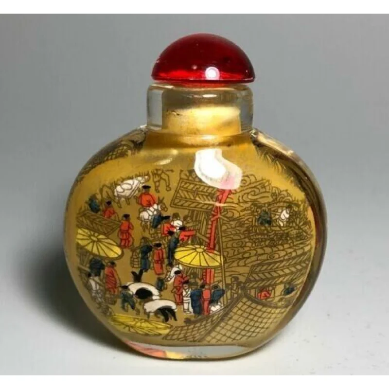 6cm Old-Fashioned Chinese Glass Riverside Scene Qingming Festival Snuff Bottle