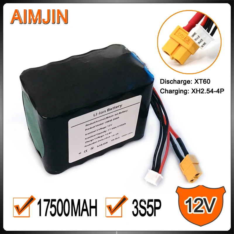 3S5P 12V 17.5Ah High Capacity UAV Rechargeable Li-ion Battery for Various RC Airplane Drone Quadrotor,with Connector XH2.54+XT60