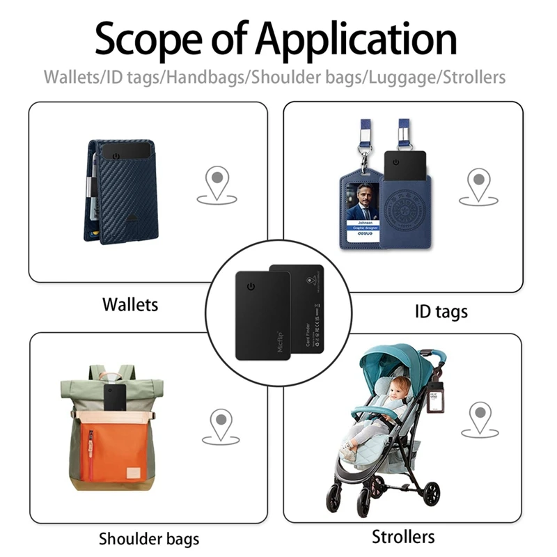 Carteira Rastreador Cartão Carteira Finder para IOS, meu localizador Bluetooth para o telefone, bagagem, saco, impermeável, durável, fácil instalar