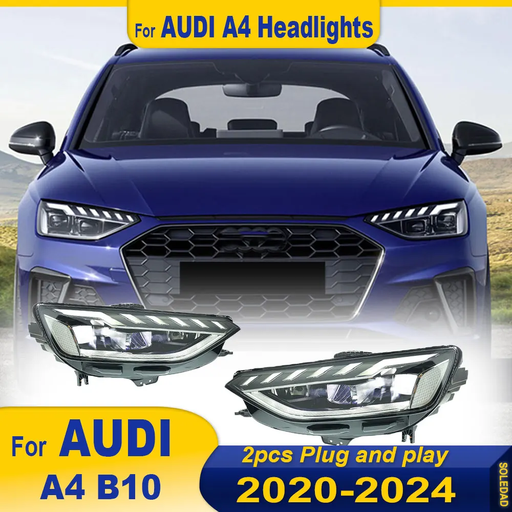 

Светодиодные фары для Audi A4 B10 2020 2021 2022 2023 2024 Светодиодные фары A4L DRL Указатель поворота Дальнего света Объектив проектора Angel Eye