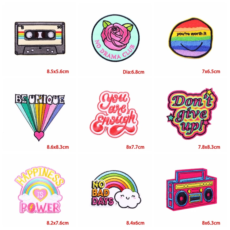 5PCS/lots Letter Applique Embroidery Patches DIY Colorful Stripe/Cartoon Iron On Patches On Clothes Sewing Stickers Badge