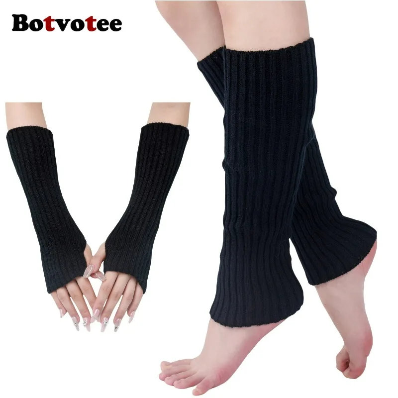 Botvotee Y2k Accessories Arm Sleeves Women Fingerless Gloves Harajuku Leg Warmers Fluorescence Stacked Socks Winter Knit Gloves