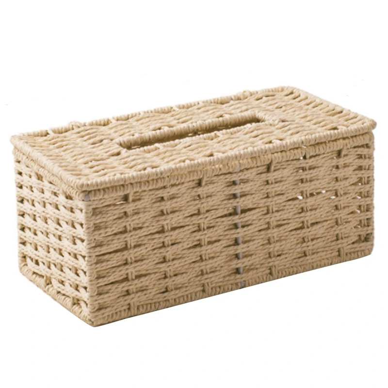 5X Rattan Tissue Box, Vintage Napkin Holder, Case Clutter Storage Container Cover, Living Room Desk Decoration (Beige)