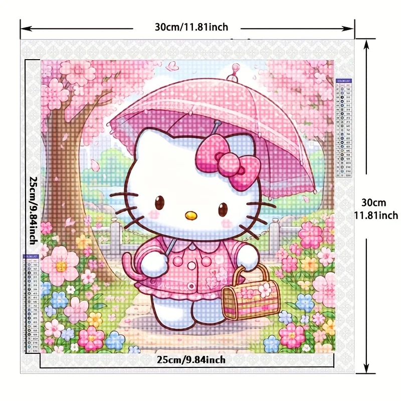 1pc 5D Diamond Painting Set Hello Kitty Cartoon Theme with Sanrio Round Diamond Art Frameless DIY Home Decoration 30X30cm Suitab