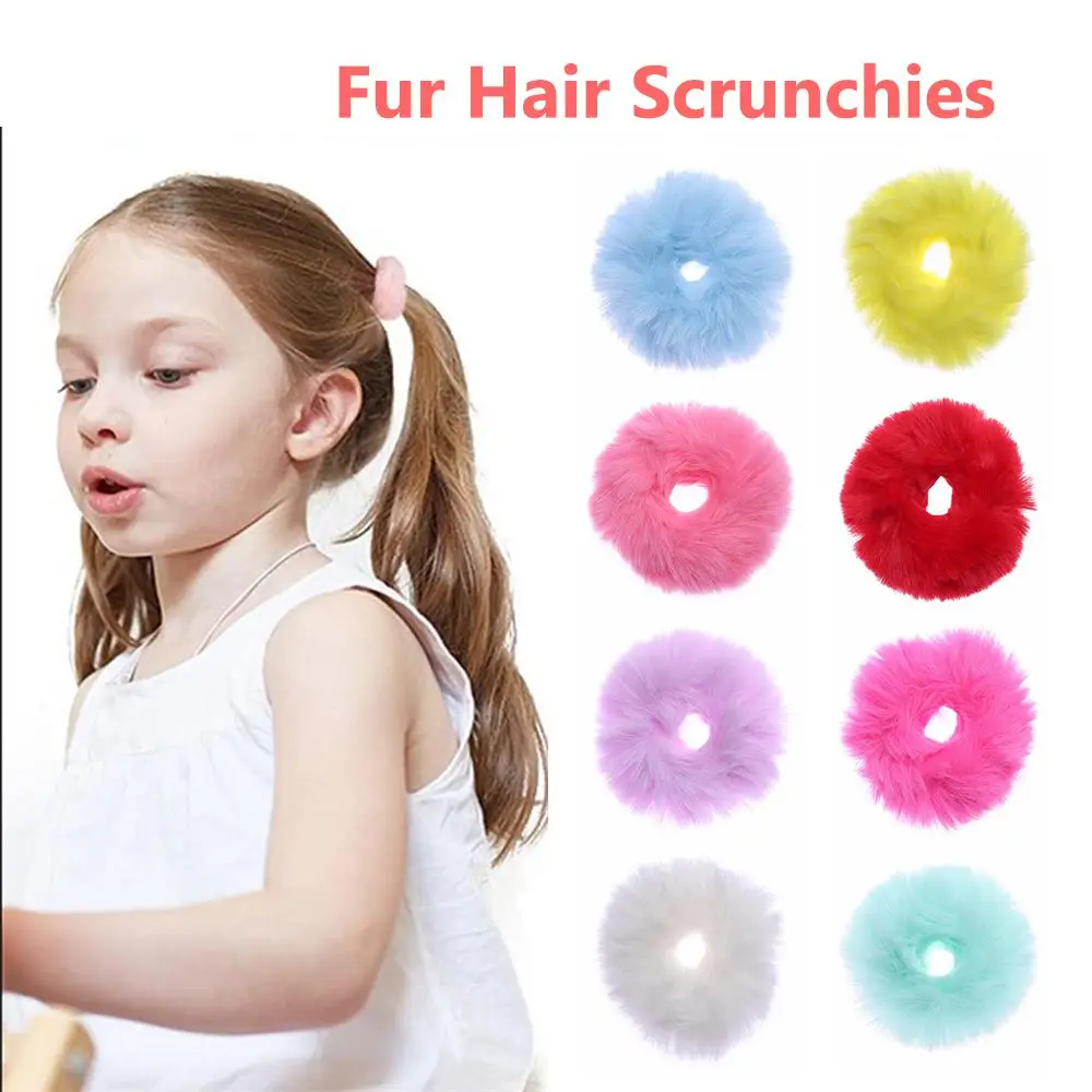 Fuzzy Hair Accessories Hair Bobbles Women and Girls Fur Hair Scrunchies Pom Pom Hair Tie Ponytail Holders Elastic  Hair Bands