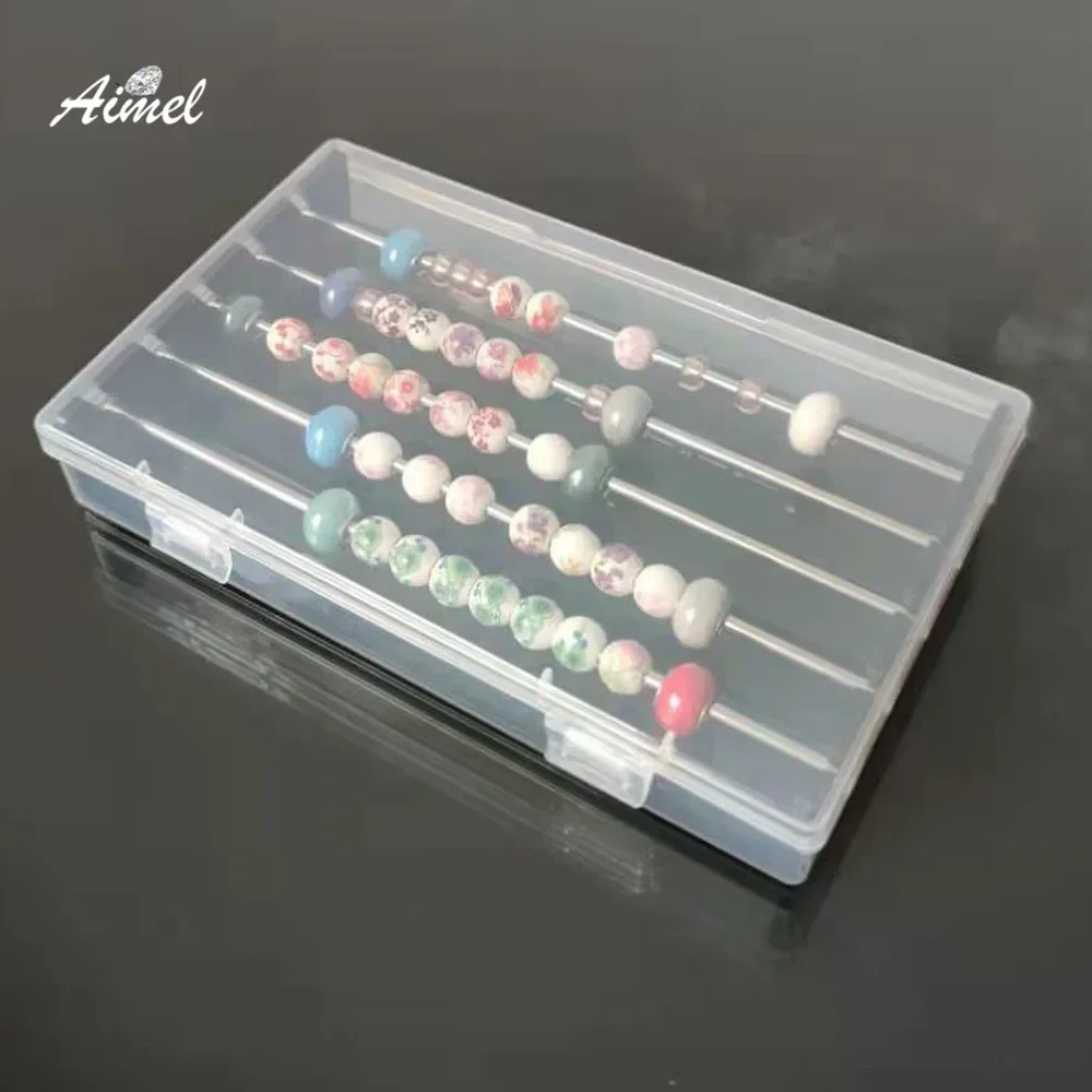 شفافة سحر المجوهرات صندوق تخزين المحمولة 5 قضيب معدني الخرز الحاويات حالة DIY سلسلة قلادة سوار درج منظم