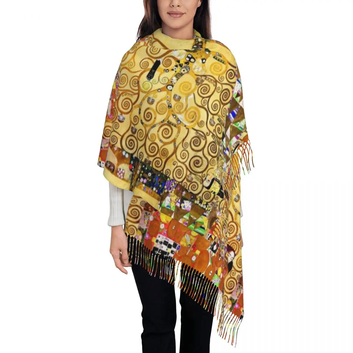 Tree Of Life Stoclet Frieze Gustav Klimt Scarf for Womens Warm Winter Shawls and Wrap Long Large Shawl Scarf Daily Wear