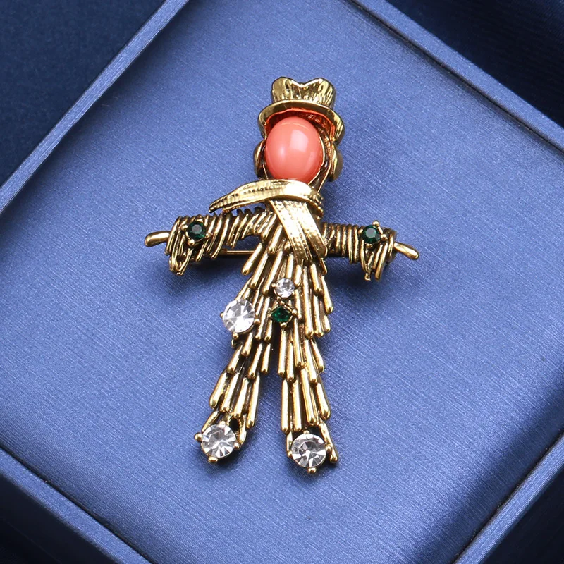 Luxury Vintage Baroque Scarecrow Female Pin Rhinestone Brooches For Women Men Party Daily Clothing Suit Coat Accessories Jewelry