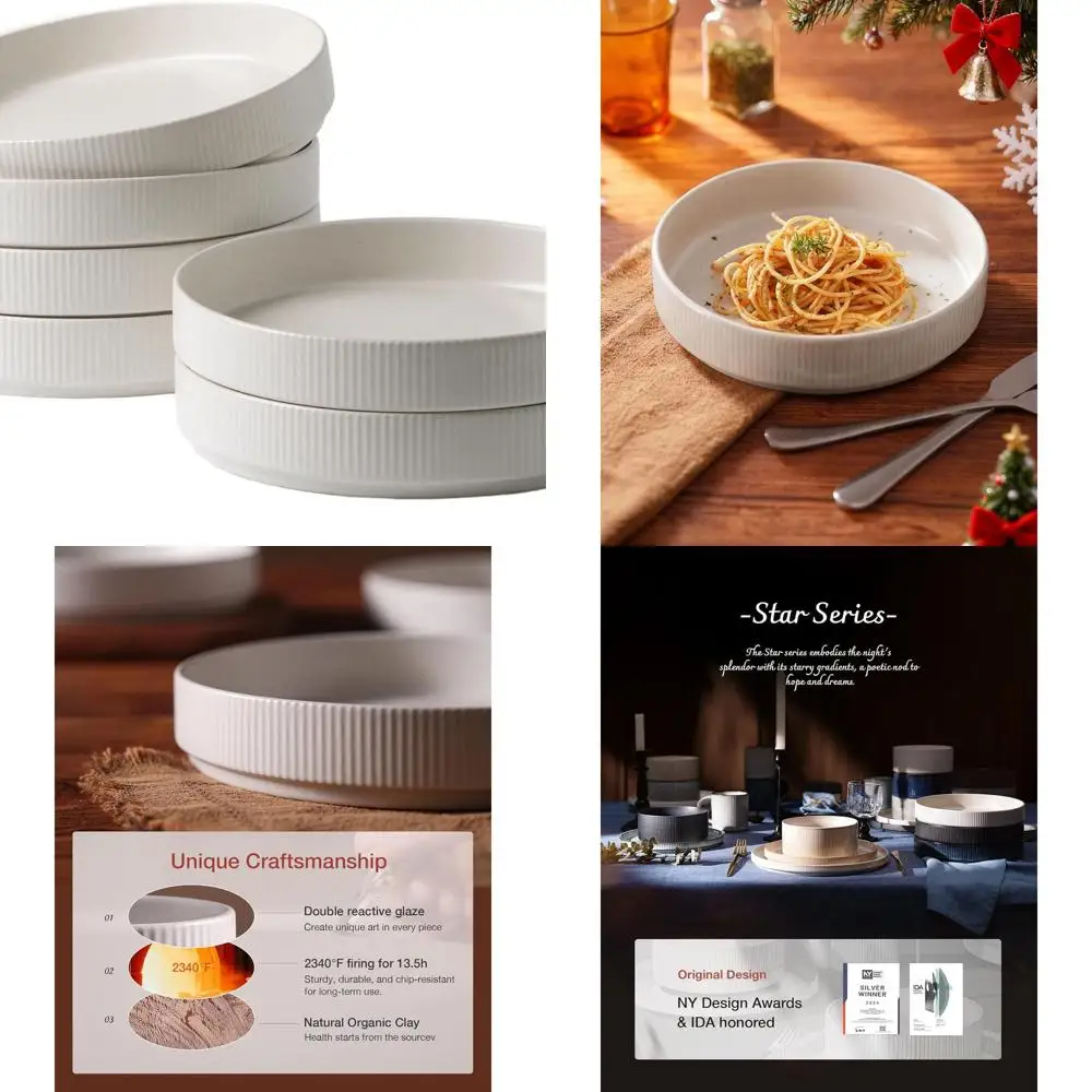 

Набор из 6 матовых белых больших мисок для макарон 8,25 — идеально подходит для ужина, салата и многого другого