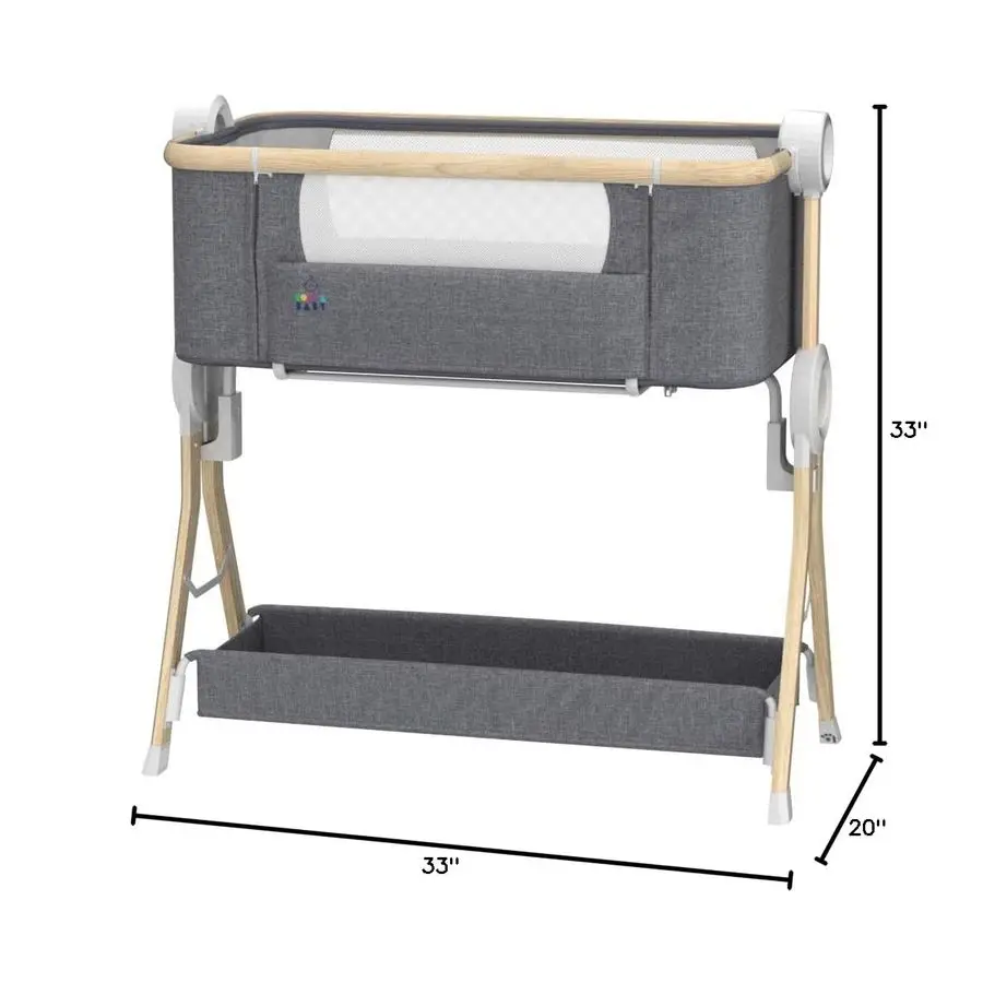 سرير أطفال 3 في 1، روضة أطفال للنوم بجانب السرير، سرير أطفال محمول سهل الطي باللون الرمادي من KoolaBaby بمظهر من الخشب الرمادي