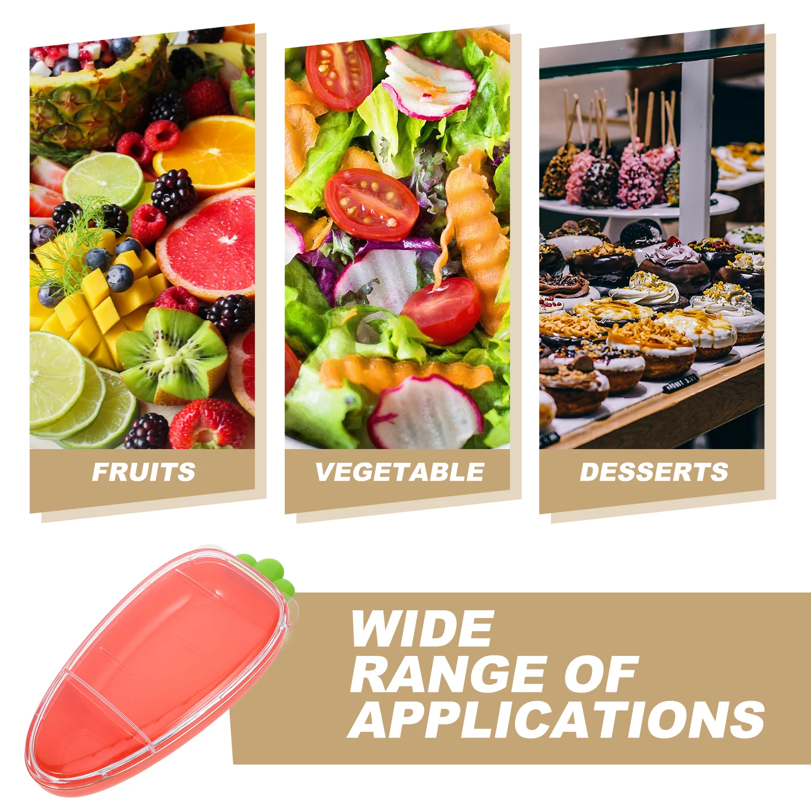 

Transparent Carrot Crisper Veggie Tray Snack Containers Divided Food Plate 2 Grid ABS Cover Family Picnic Office Lunch Kitchen