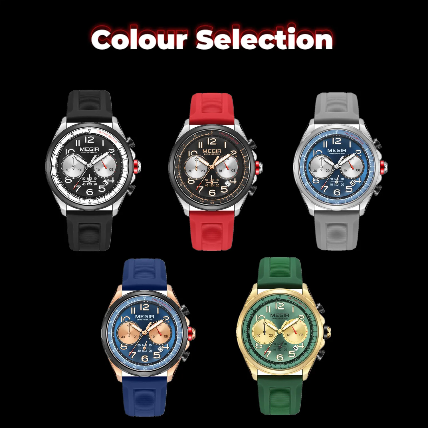 MEGIR كرونوغراف مع تاريخ تلقائي 24 ساعة مقاوم للماء ساعة يد رياضية عادية سيليكون حزام الرجال ساعة كوارتز Reloj هدية للرجل #3