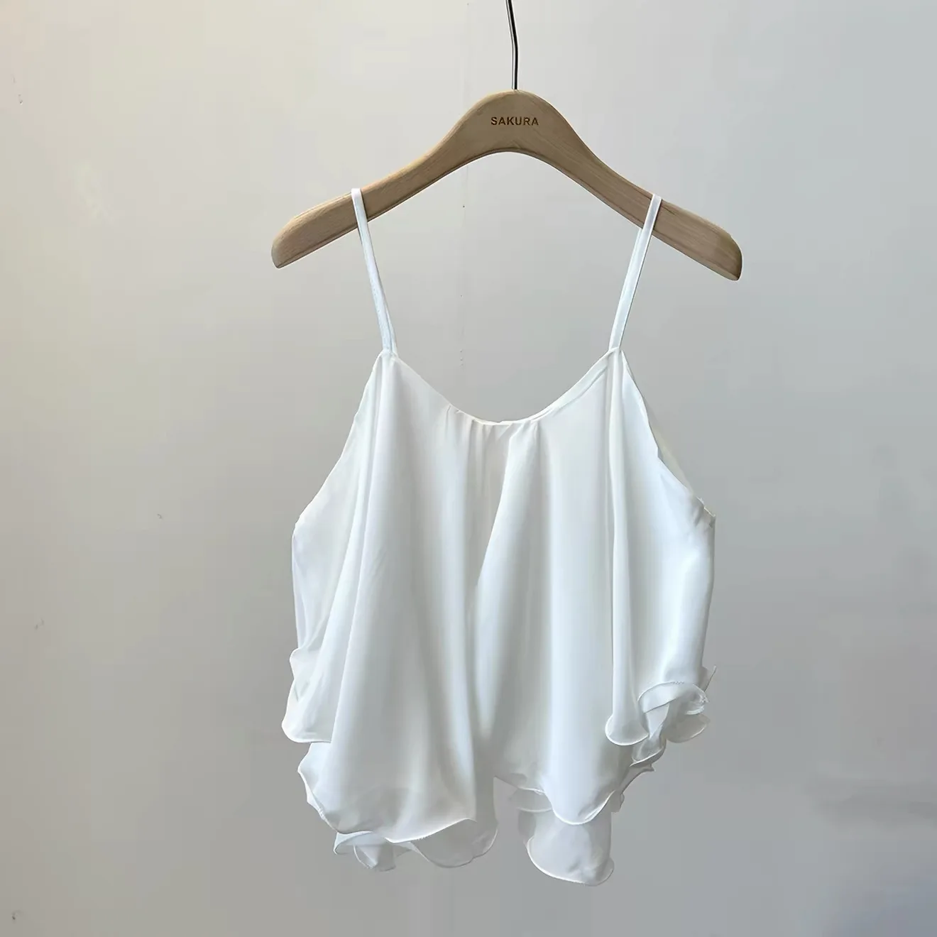 plus Size Chiffon Spaghetti Strap Crop Top Women's Summer Ruffled Flowy Cami Casual Daily Party Sleeveless Blouse view 4