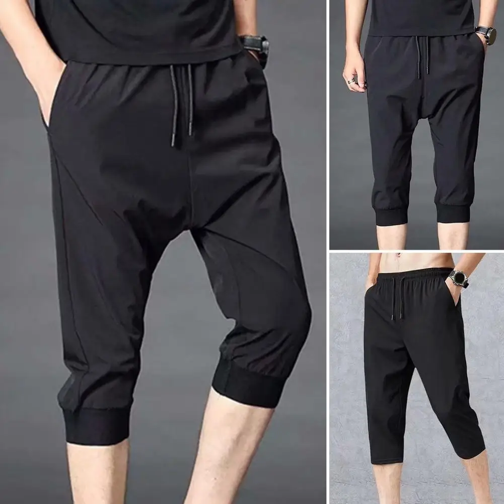 Stylish Mid Waist Solid Color Breathable Wear-resistant Ankle-banded Cropped Trousers Summer Sweatpants Soft Fabric