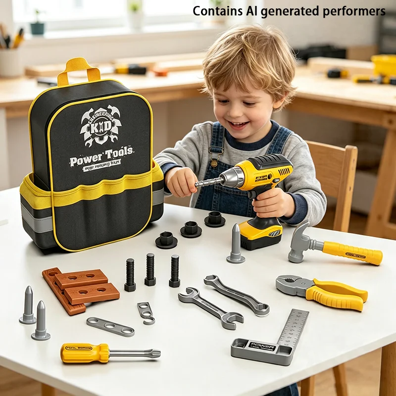 Children's Tool Set with Electric Toy Drill Kids Power Construction Toy Pretend Play Toy Tools Kit for Toddler Boys Girls Kid