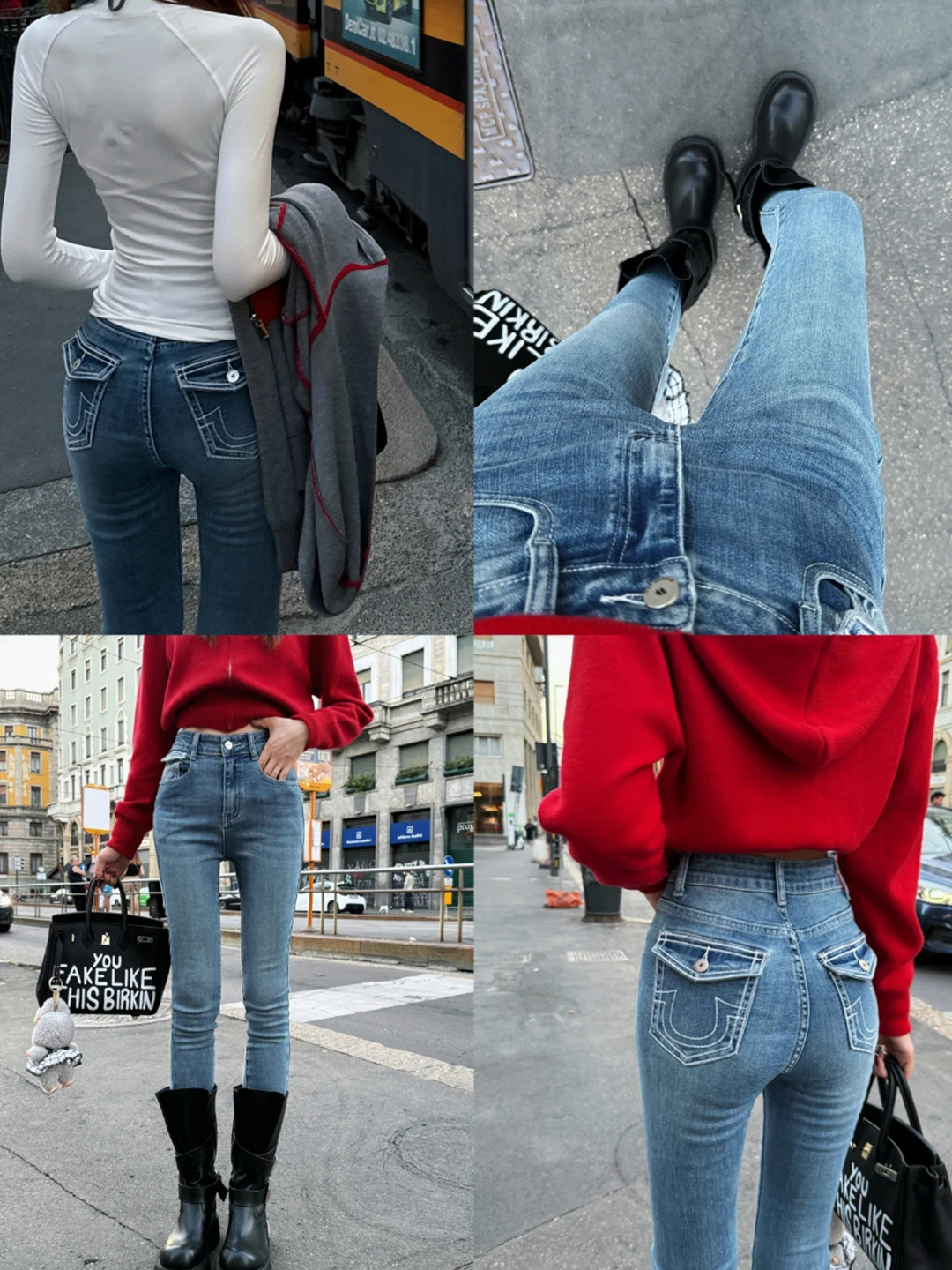 

High Waist Retro Blue Denim Jeans Women's Slim Fit High Rise Slimming Elastic Tight Leggings Breathable Casual Pure Color
