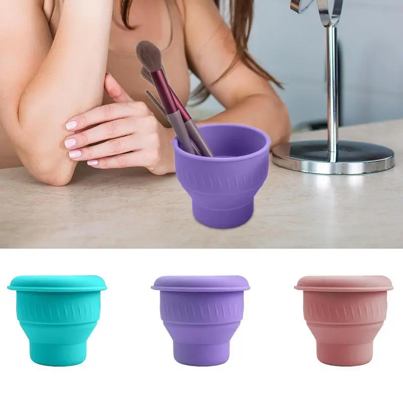 Multifunction Silicone Folding Makeup Brush Cleaning Cup Cleaning And Drying Storage Cup Beauty Cosmetic Brush Scrub Cup