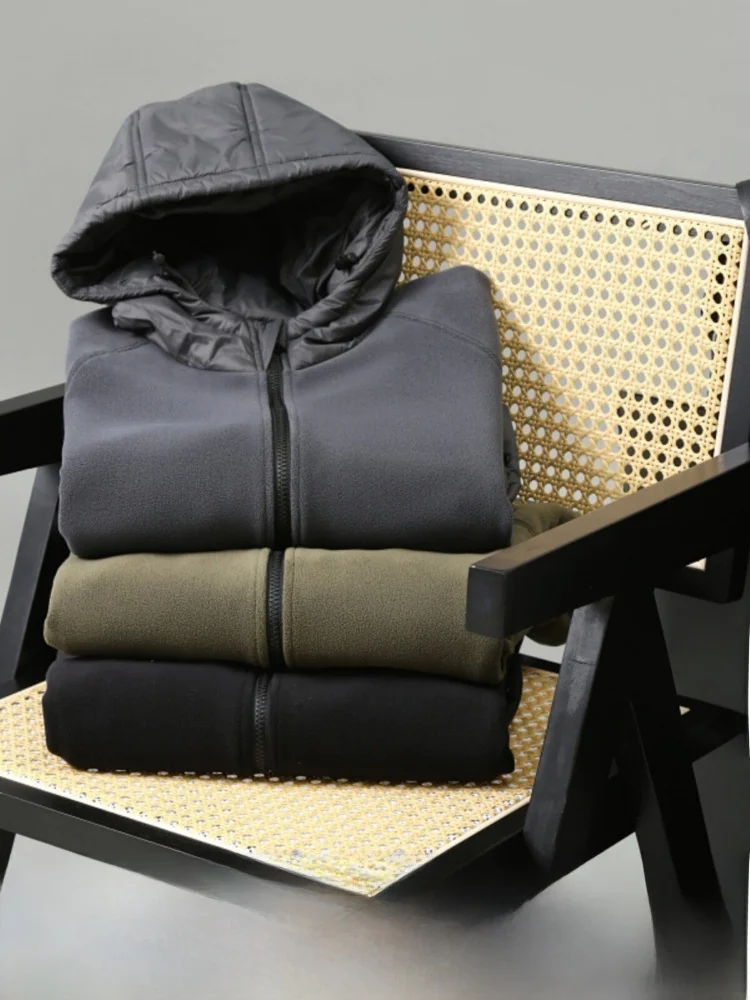 

Heavyweight Fleece Hooded Jacket Outdoor Warmth for Couples Autumn Winter Men's Women's High Elasticity Trendy Polyester Fiber