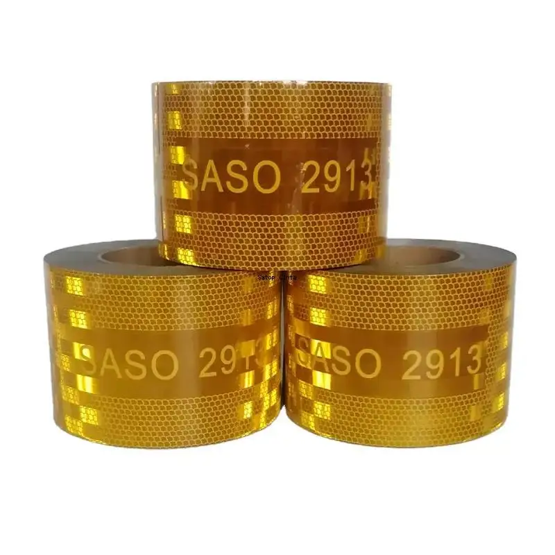 10cm*10m SASO 2913 Yellow Self-Adhesive Reflective Strip Sticker Reflector Waterproof Warning Truck Tape For Saudi Arabia Market