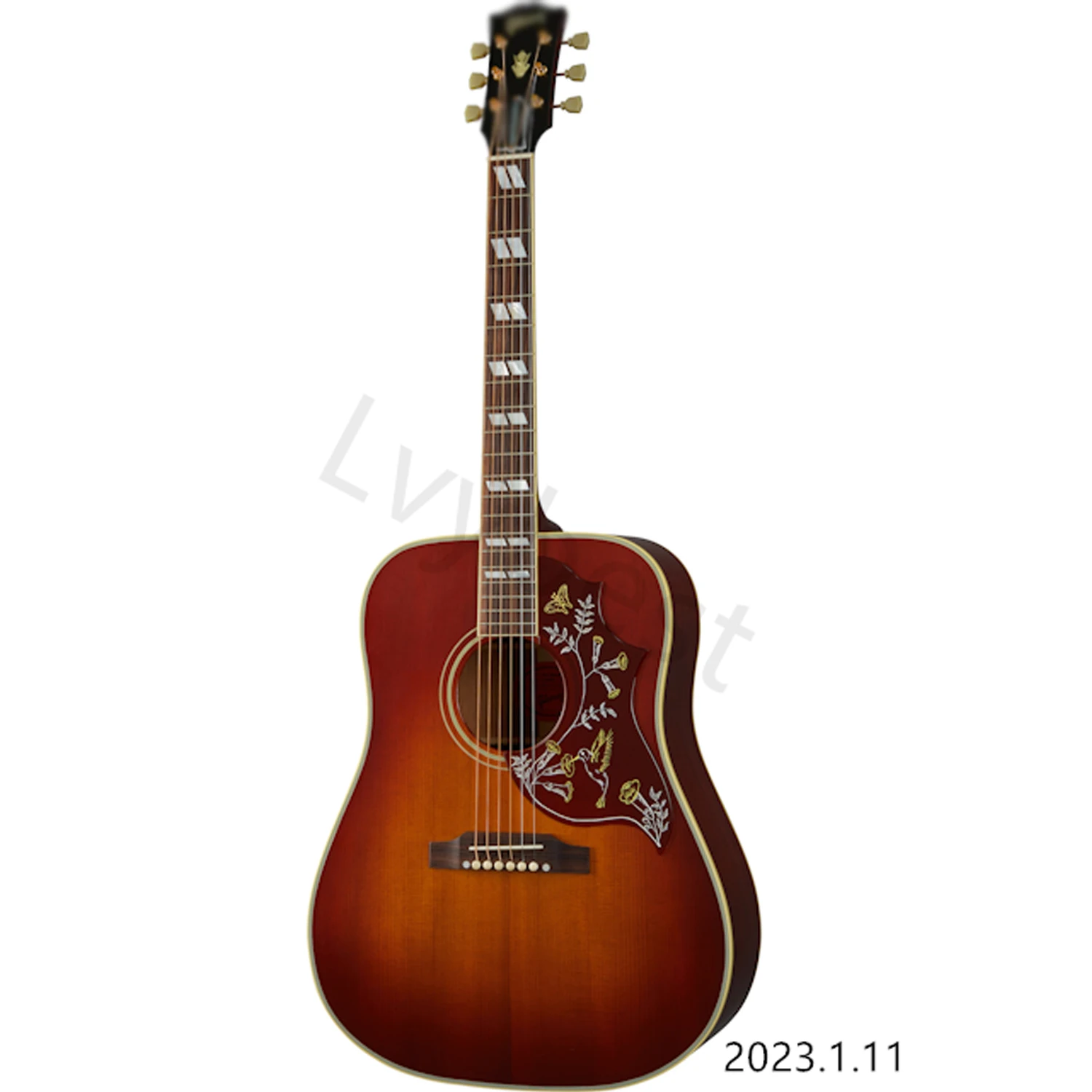 Lvybest 1960 Hummingbird  Style Acoustic Guitar With Fixed Bridge Honey Burst Red Tortoised Pickguard  All Solid Spruce Board To