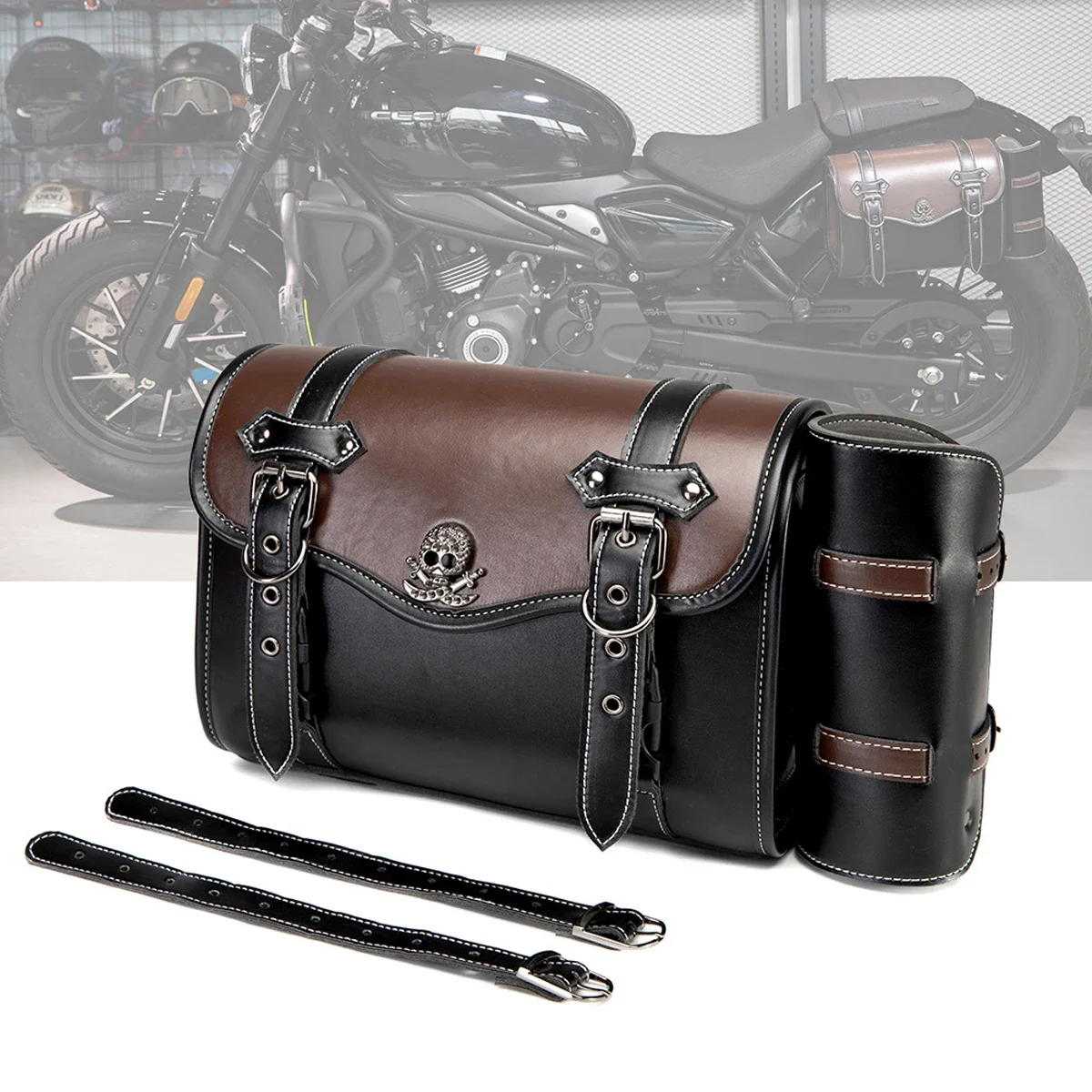 

1PCS PU Motorcycle Saddle Bag Modified Side Luggage Tool Bag Large Capacity Punk Knight Motorcycle Accessories Flip Hanging Bag