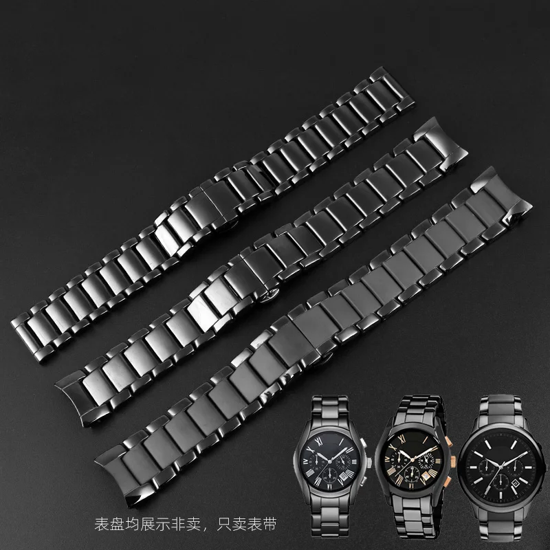 Matte Ceramic Band Strap for Armani AR1451 AR1452 AR1507 AR1509 Stainless Steel Butterfly Buckle Men Replacement Watchband