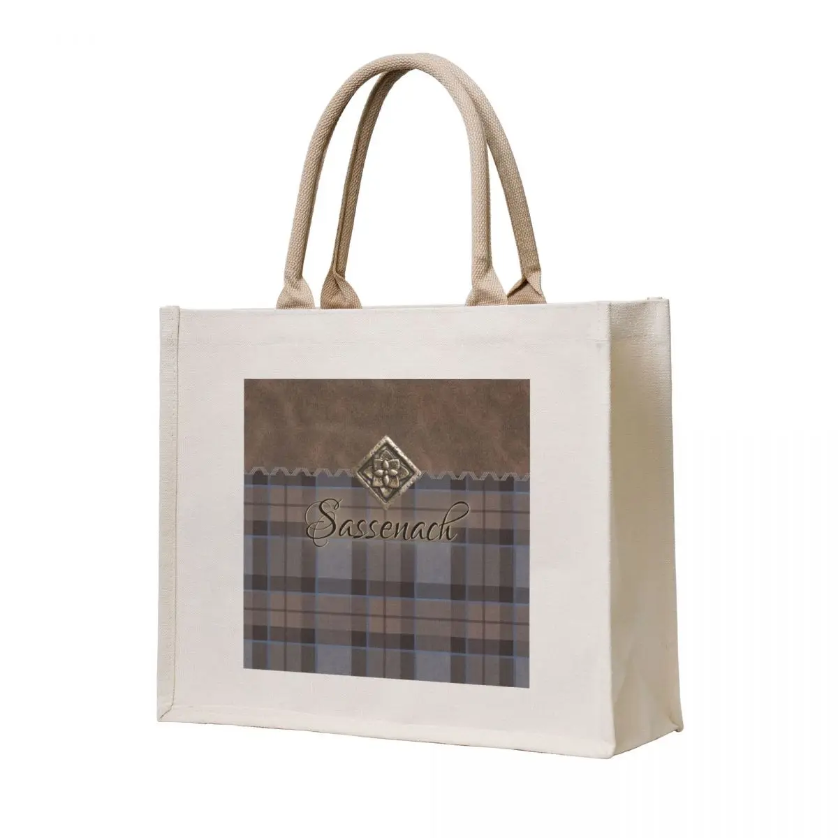 

Outlander - Leather and Tartan with Metal Flower Accent Tote Bag Women's tote bag Canvas bag hand bags