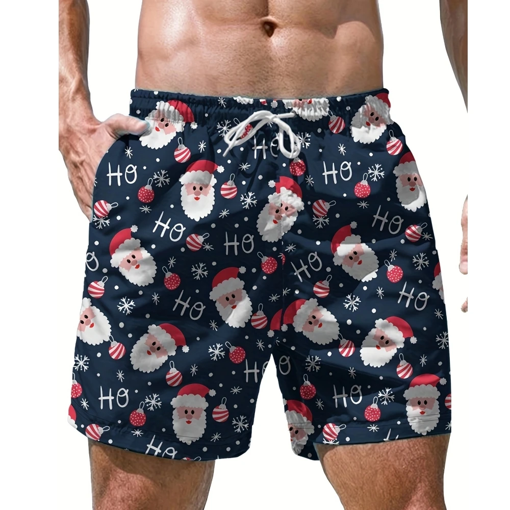 Christmas Mens Shorts Summer Santa Claus Print Xmas Short Elastic Waist Sports Shorts Breathable Board Swimsuits Gym Mens Shorts