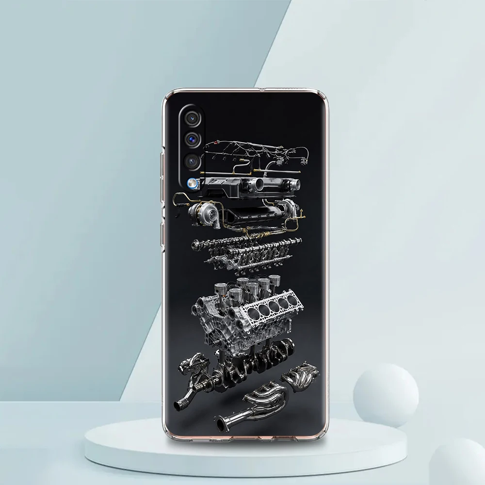 Twin Turbo V8 Engine Soft Shell for Samsung Galaxy A57 A56 A37 A36 A26 A16 A12 A20 A22 A24 A34 A54 A30 5G Transparent Phone Case