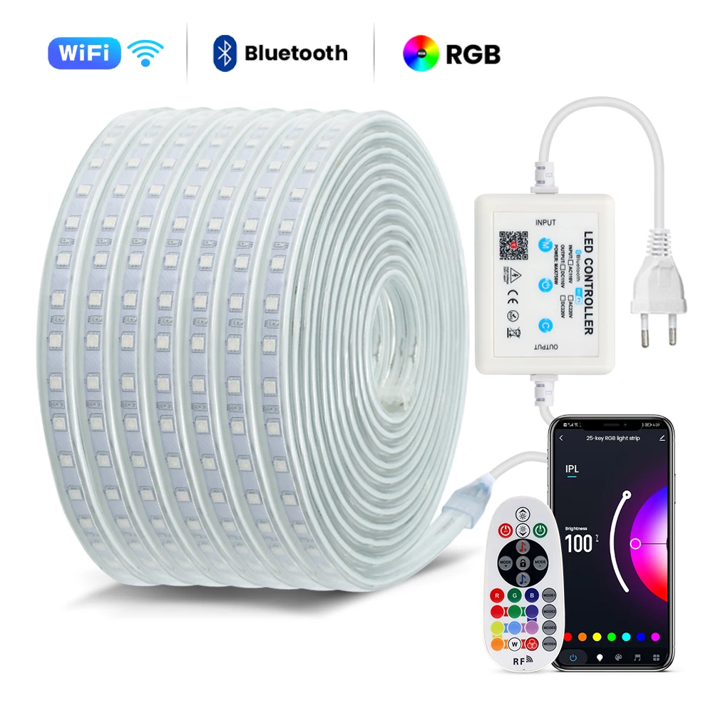 

Светодиодная RGB лента Smart Life, 110 В переменного тока, 220 В, 60 светодиодов/м