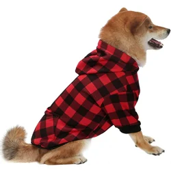 Pets Dogs Winter Warm Hoodie Coat Puppy Simple Two Legged Sweater With Black Red Plaid Hoodie Clothes For Small Large Dogs  Cats