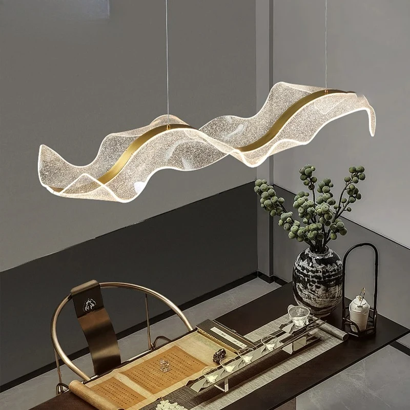 

2025 Nordic Creative Led Chandelier Design Long Wave Pendant Lights Restaurant Bar Lamp Dining Room Home Decor Hanging Light Fix