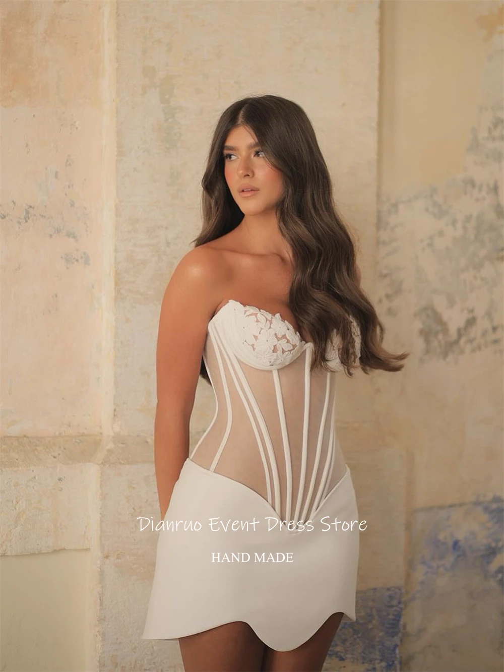 ชุดเดรสออกงานสั้นแบบเซ็กซี่ ดีไซน์หวานซ่อนเปรี้ยว  ชุดเดรสงานพรอม ชุดเดรสงานเลี้ยง  ชุดแต่งงาน  ผูกเชือกด้านหลัง  รับตัดตามสั่ง