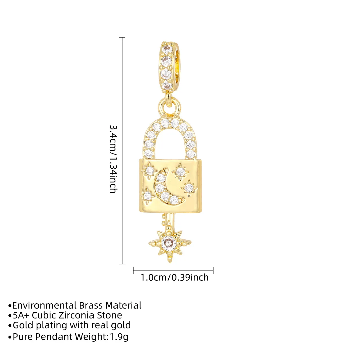 Custom Dainty Celestial Moon Star Cz Paved Padlock Key Pendant Clavicle Necklace Keychain Diy Jewelry Charm Gold Silver Options